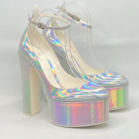 Valentino Garavani Tan-Go 155 iridescent patent-leather platform pumps size 39.5 - Picture 3 of 16